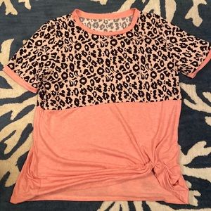 Leopard Color Block side knot shirt
